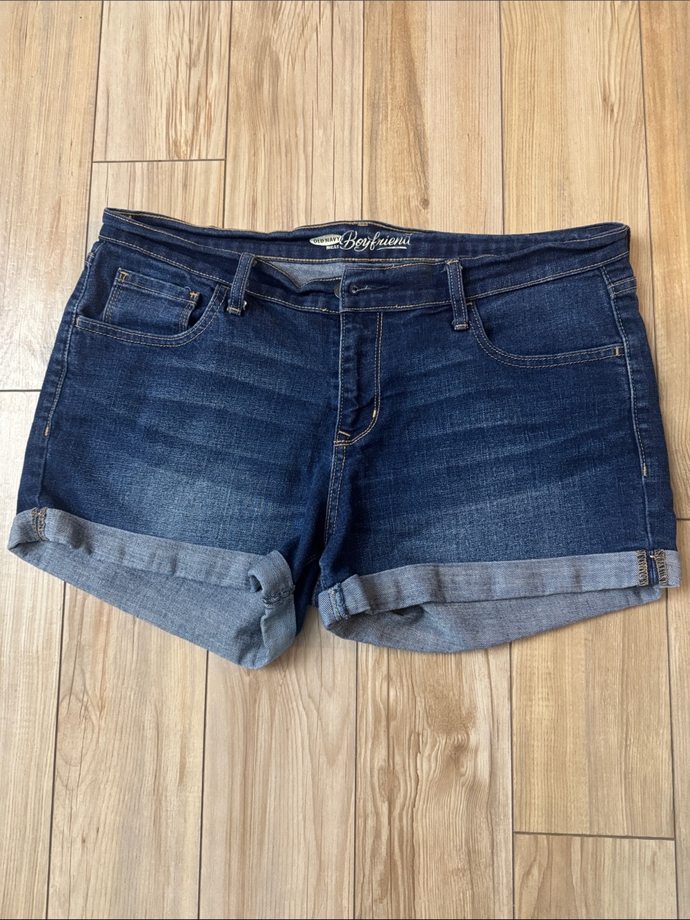 Dark Wash Denim Roll-Cuff Shorts